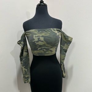 Camouflage Crop Off The Shoulder Top